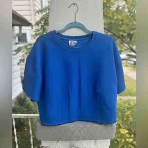 Future Collective Kahlana Barfield Brown Short Sleeve Boxy Cropped Top Blue